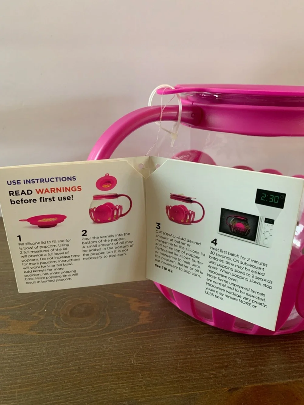 Ecolution Original Microwave Micro-Pop Popcorn Popper Borosilicate Glass Pink